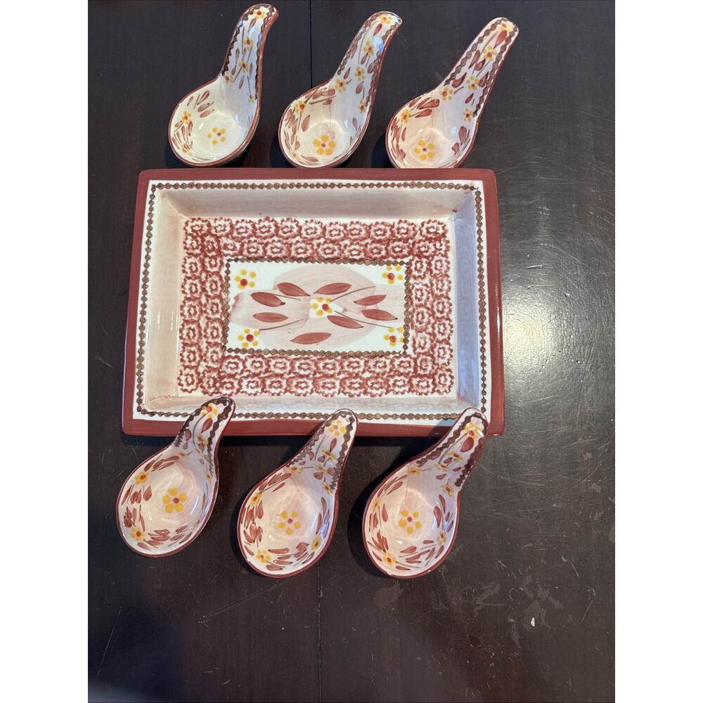 Temp-tations Old World Cranberry Ovenware 7 Pieces Tasting Spoon Set 11x7”